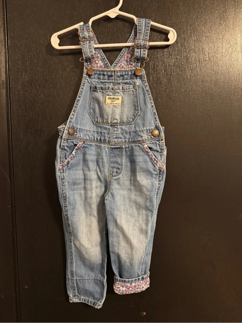 OshKosh B'gosh Light Blue Denim Overalls with Pink Floral Trim